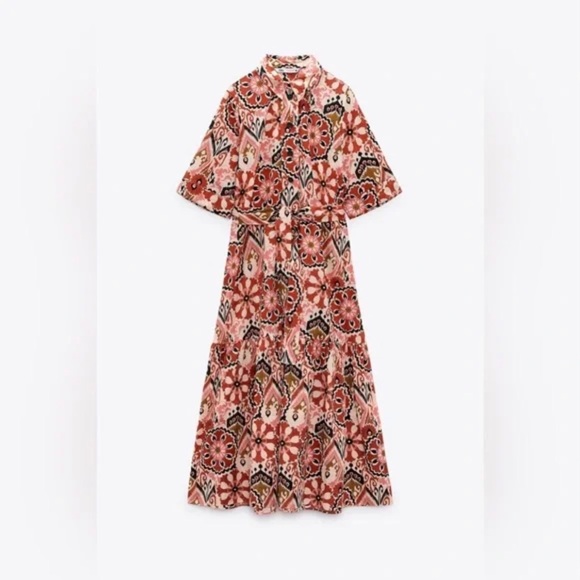 Zara Alesia belted midi print maxi dress | red & black multi floral tribal print - Picture 6 of 14